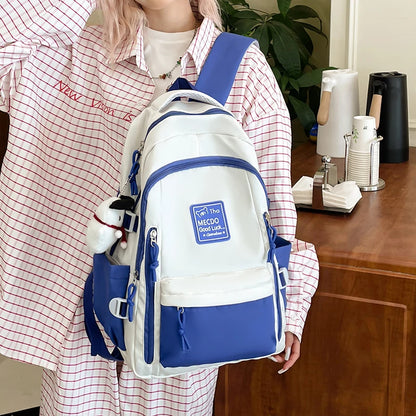 Fresh Versatile Color Blocked Student School Bags Lightweight Large Capacity Multi-Layer Storage