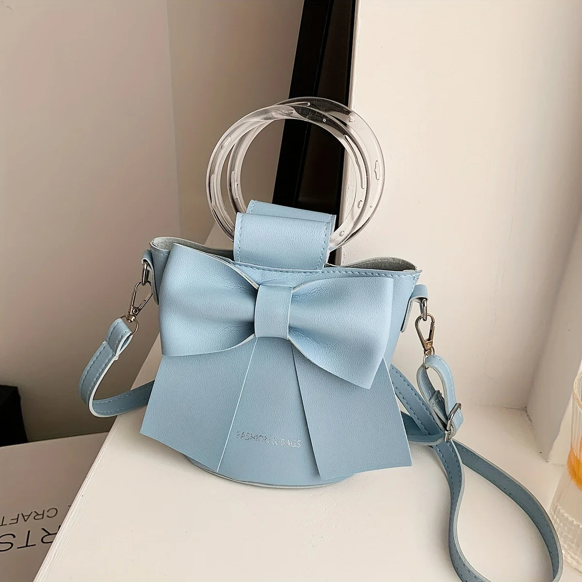 Bow Accent Bucket Bag for Women – Crossbody & Shoulder Handbag