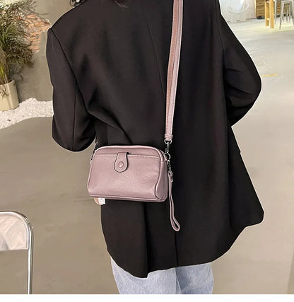 Leather Handhold Female Casual Shoulder Crossbody Bag Mobile Phone Change Storage Wallet