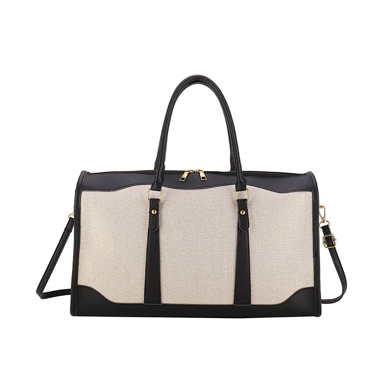Large Travel Duffle Bag for Women – Vintage Canvas & PU Leather Weekender