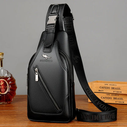 Men S Chest Bag Cowhide Cross-Body Casual Shoulder Leather Large Capacity Business Backpack