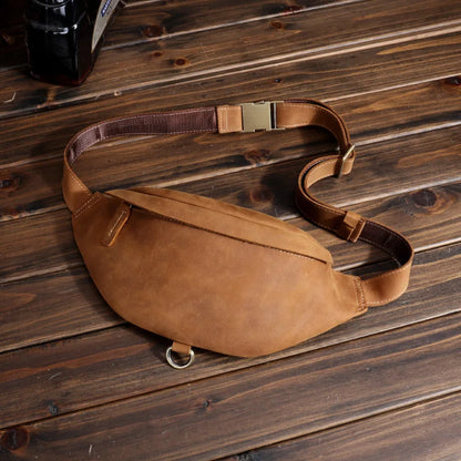 Leather Men S Waist Bag Cowhide Multi-Function Mobile Phone Storage Crazy Horse Waterproof Large