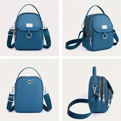 Mini Crossbody Bag for Women – Nylon Multi-Zip Shoulder Purse with Top Handle