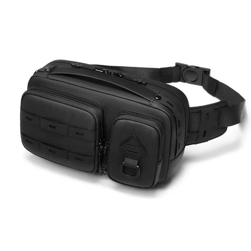 Men S Waterproof Leather Film Single-Shoulder Backpack Tactical Chest Bag Crossbody Lightweight