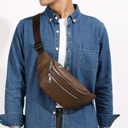 Men S Women Cowhide Breast Bag Multifunctional Single Shoulder Leather Crossbody Leisure Sports