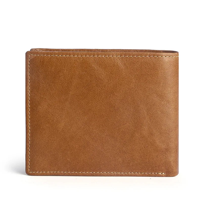 Retro Oil Waxed Leather Men S Wallet Genuine Leather Rfid Multi-Slot Wallet