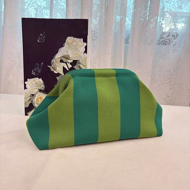 European American Trendy Hot-Selling Women S Striped Makeup Bag Knitted Bag Summer Beach Clutch Bag