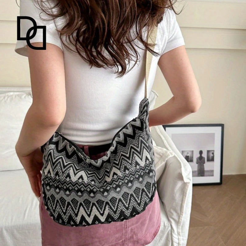 Stylish Foldable Canvas Shoulder Bag - Adjustable Strap