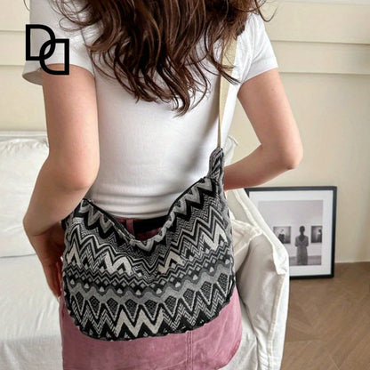 Stylish Foldable Canvas Shoulder Bag - Adjustable Strap
