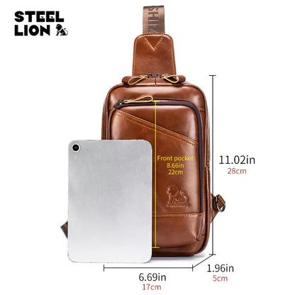 Real Leather Chest Bag Men S Head Layer Cowhine Multi-Function Large Capacity One Shoulder Cross