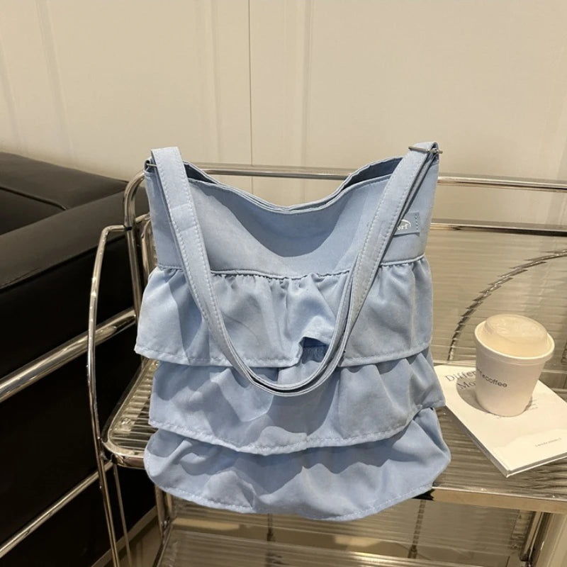 Tiered Ruffle Tote Bag – Large Capacity Lightweight Shoulder Purse