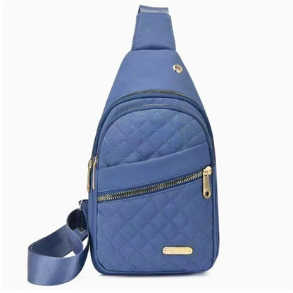 Quilted Sling Bag with Gold Zipper – Multi-Pocket Crossbody