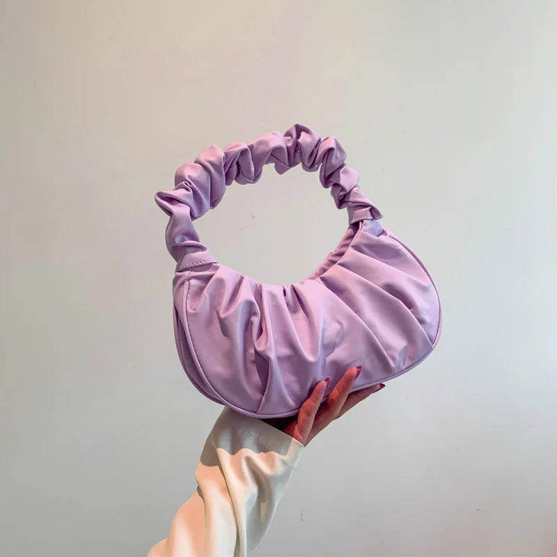 Ruched Hobo Bag Soft Cloud Handbag with Pleated Handle