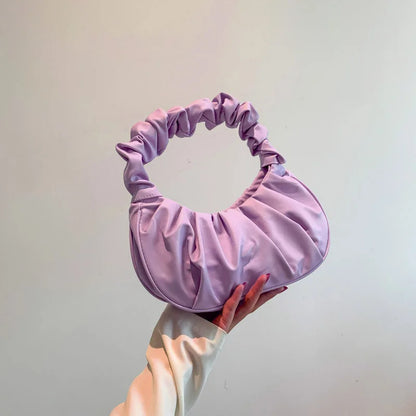 Ruched Hobo Bag Soft Cloud Handbag with Pleated Handle