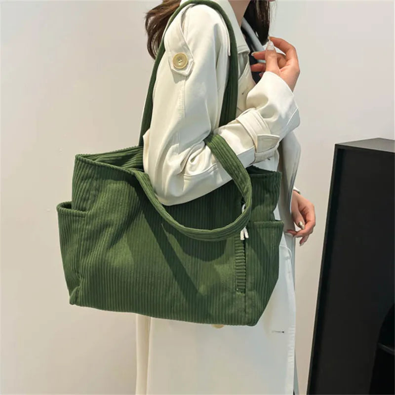 Corduroy Tote Bag Large Capacity Women's Shoulder Bag