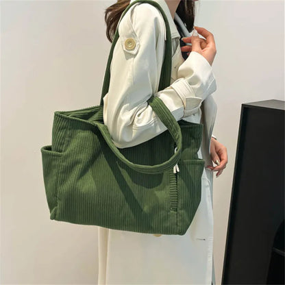 Corduroy Tote Bag Large Capacity Women's Shoulder Bag