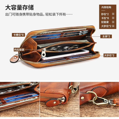 Genuine Leather Long Vintage Handcrafted Wallet Cowhide Zipper
