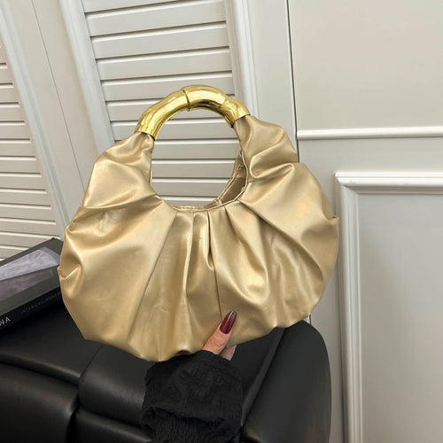 Elegant Glamorous Women Dinner Bag Solid Color Cloud Wrinkled Soft Pu Leather Handbag Prom Banquet