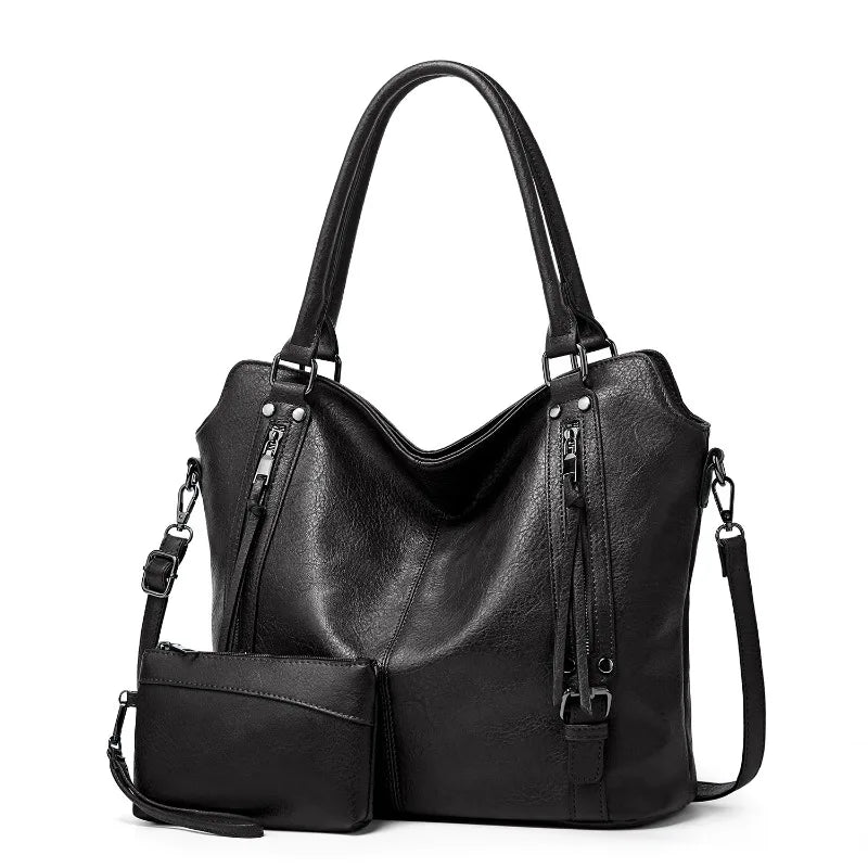Women's PU Leather Tote Bag with Crossbody Strap & Wristlet Purse