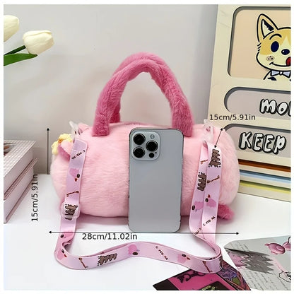 Panda Print Faux Fur Shoulder Bag Stylish Round Tote Bag Casual Style Single Crossbody Bag
