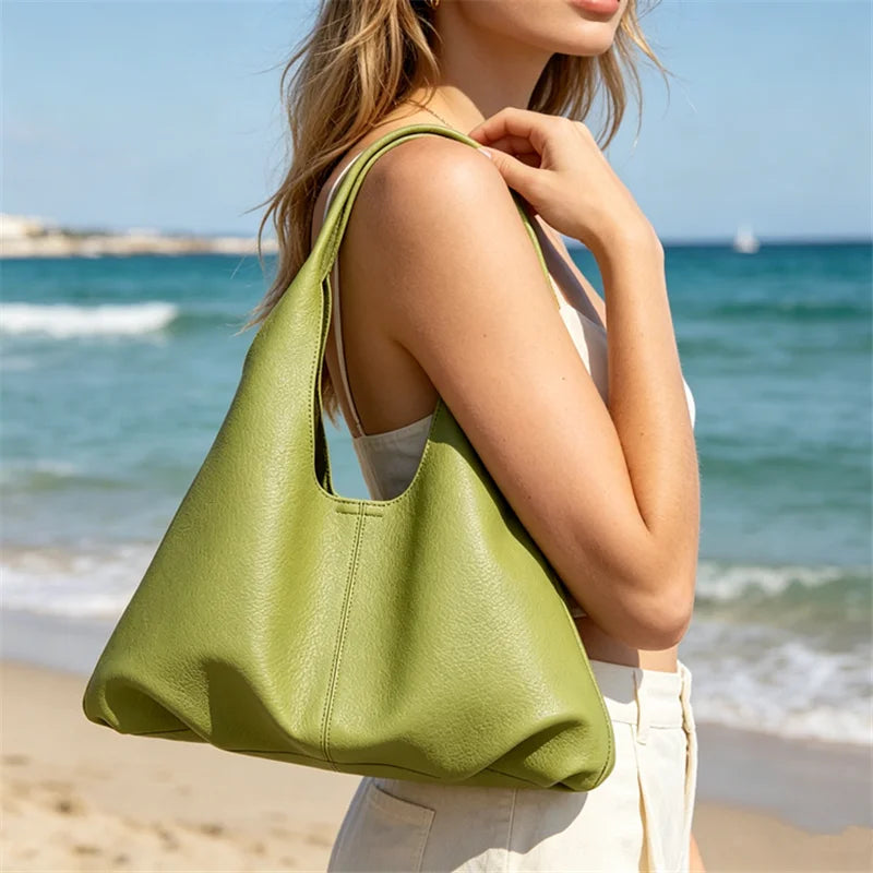 Oversized Soft Leather Hobo Tote Bag Spacious Stylish Versatile Handbag Armpit Shoulder Bags