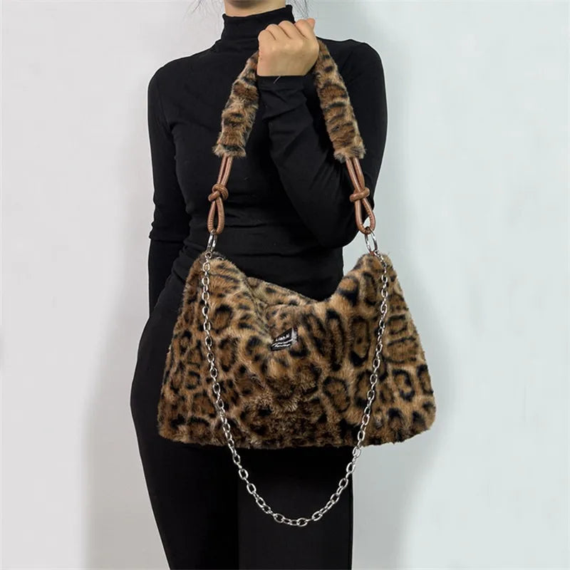 Plush Tote Bag – Women's Fuzzy Shoulder & Crossbody Handbag