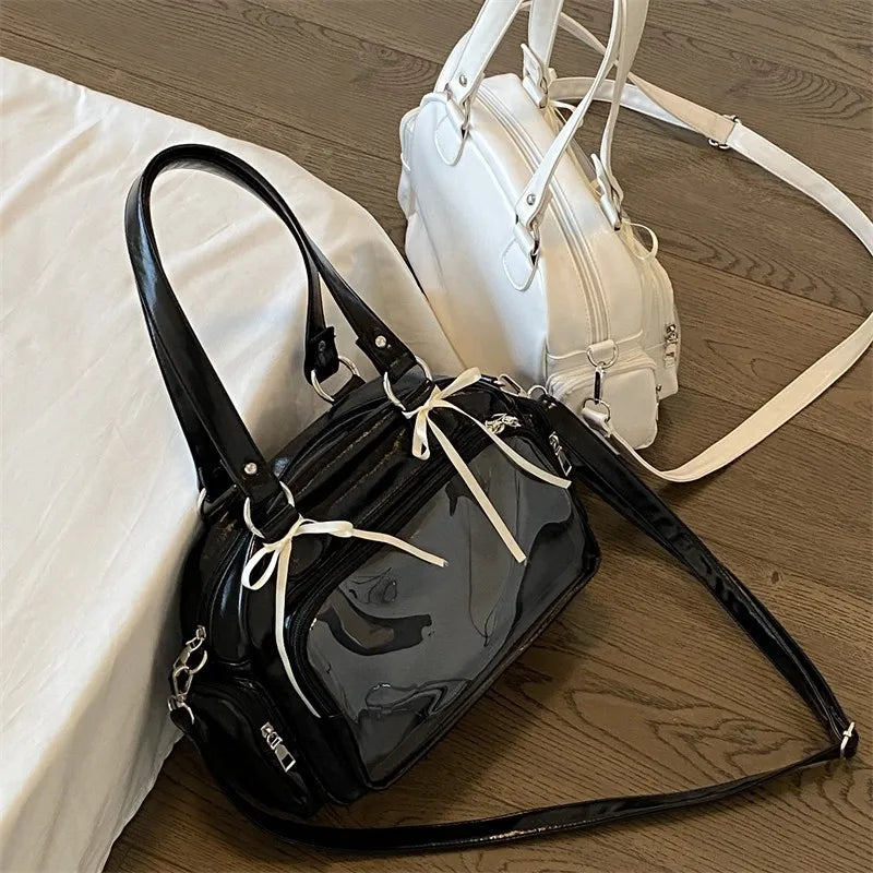 Patent Leather Bow Shoulder Bag – Dual Handle & Crossbody