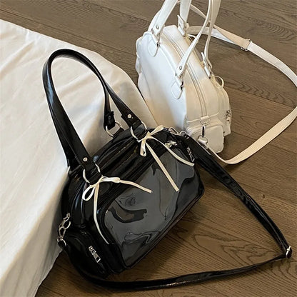 Patent Leather Bow Shoulder Bag – Dual Handle & Crossbody