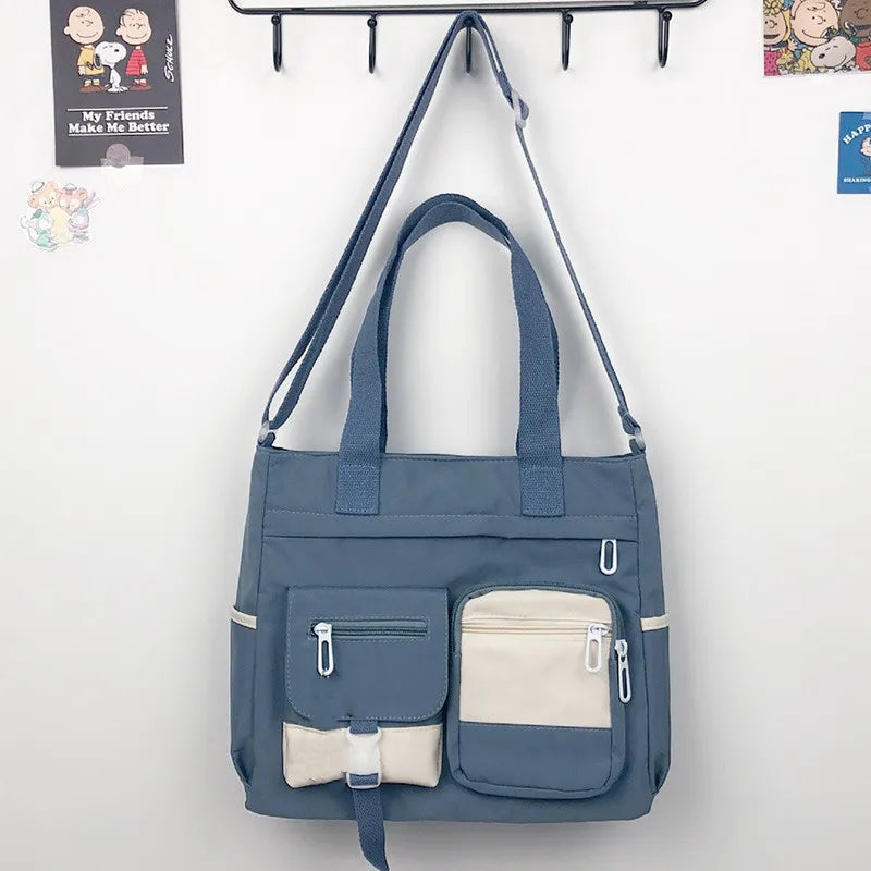 Canvas Crossbody Tote Bag Multi-Pocket Shoulder Bag
