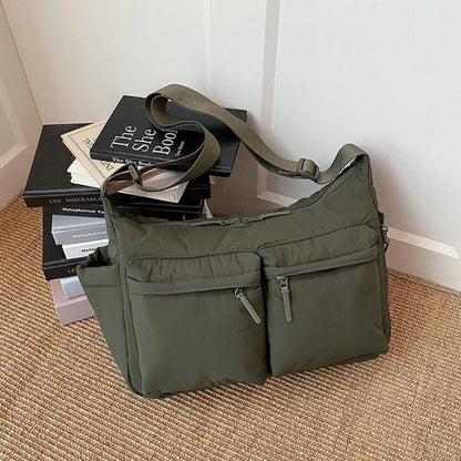Large Capacity Multi-Pocket Nylon Crossbody Bag – Wide Strap Messenger Purse