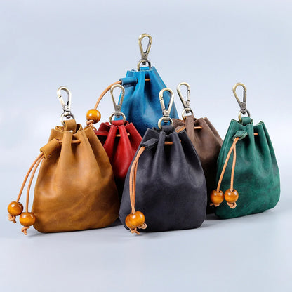 Handmade Leather Coin Purse Cowhide Simple Rope Ladies Key Bag Crazy Horse Fanny Pack Men S Small