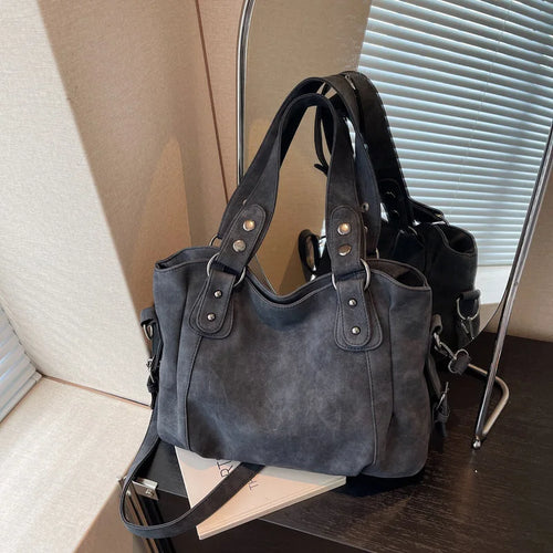 Vintage Tote Bag with Top Handle & Detachable Crossbody Strap