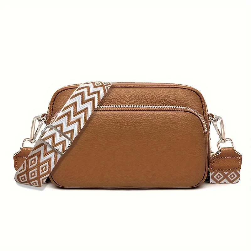 PU Leather Crossbody Bag – Women's Multi-Pocket Shoulder Bag with Wide Strap