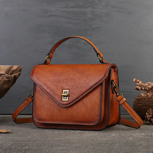 Top-Grain Cowhide Lady S Hand-Held Vintage Messenger Bag Envelope Bag Genuine Leather