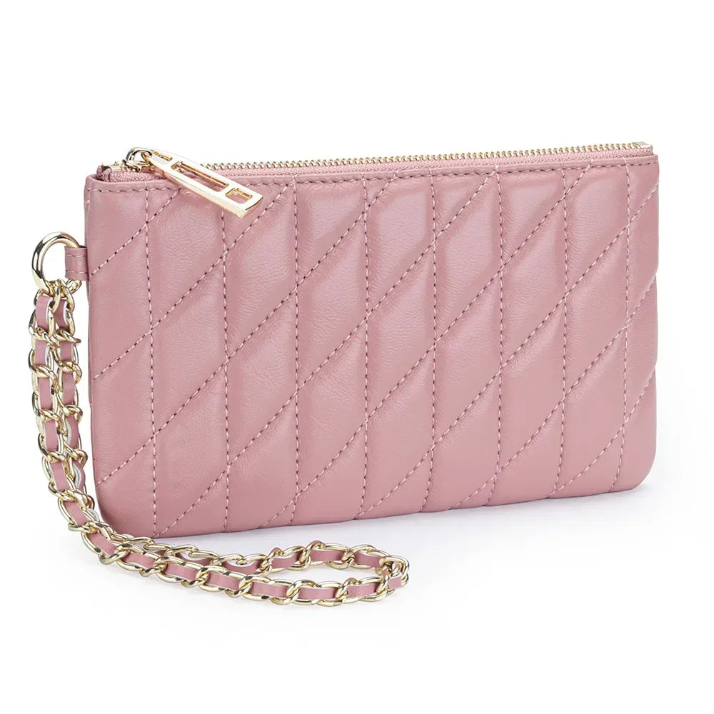 Leather Clutch Bag Women S Diamond Check Embroidered Long Wallet Multi-Functional Mobile Phone