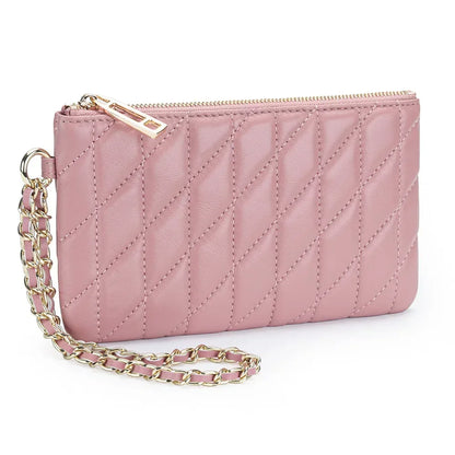 Leather Clutch Bag Women S Diamond Check Embroidered Long Wallet Multi-Functional Mobile Phone