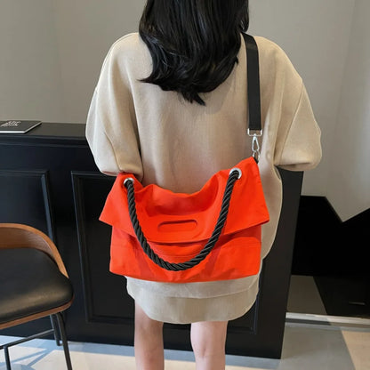 Large Capacity Nylon Shoulder Bags Women Fluorescent Green Casual Totes Korea Style Cloth Packages
