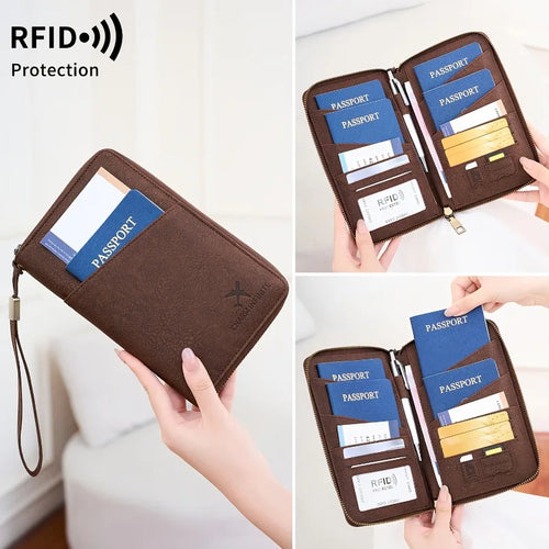 RFID Blocking Passport Holder Wallet with Wrist Strap