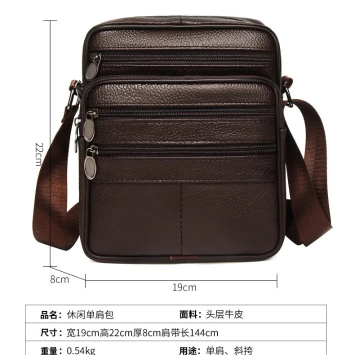 Real Leather Men S Cross-Body Bag Casual All Shoulder Cowhide Backpack Large Capacity Mobile Phone