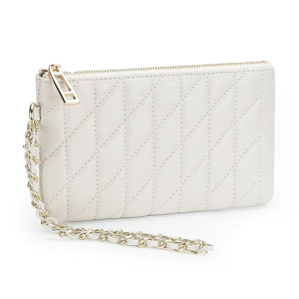 Leather Clutch Bag Women S Diamond Check Embroidered Long Wallet Multi-Functional Mobile Phone