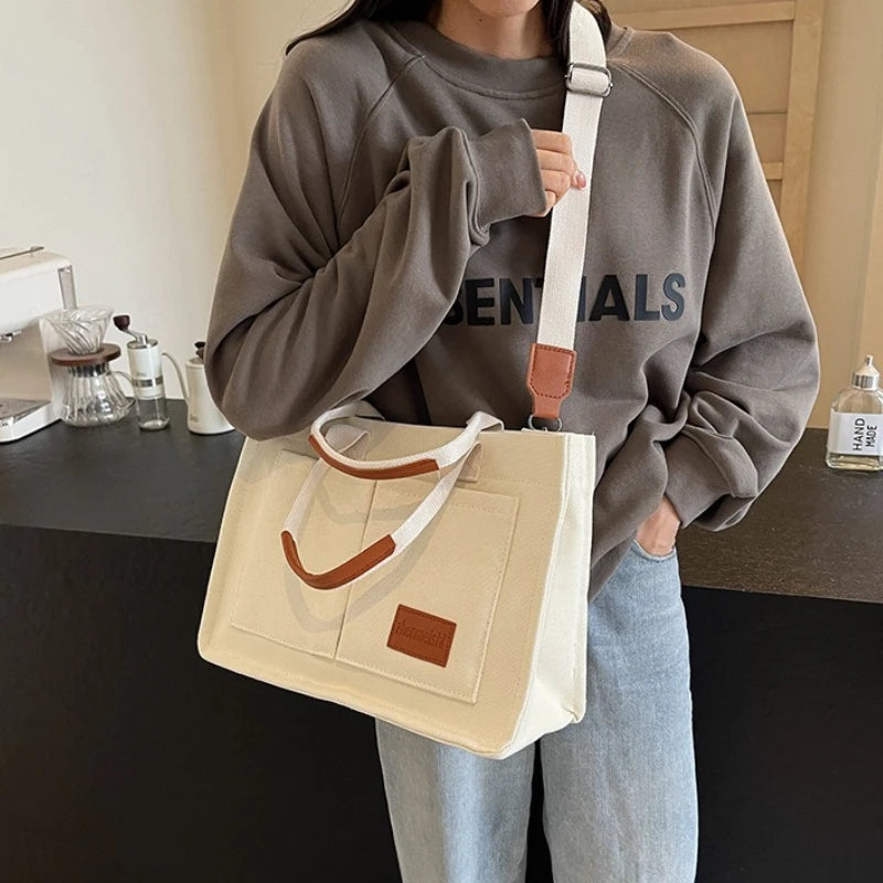 Canvas Tote Handbag with Detachable Shoulder Strap