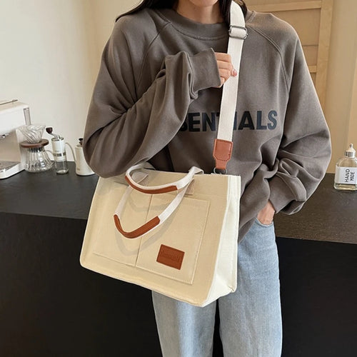 Canvas Tote Handbag with Detachable Shoulder Strap