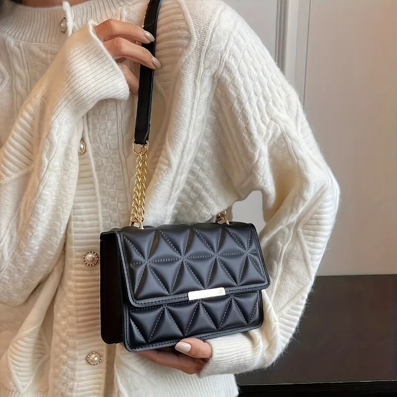 Quilted Chain Shoulder Bag – Chic Small Square Crossbody Purse