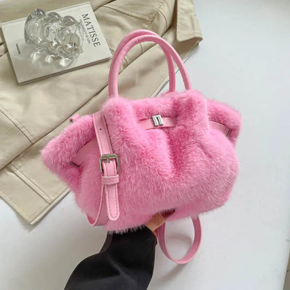 Faux Mink Fur Plush Tote Bag for Women