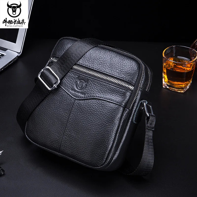 Men S Leather One Shoulder Sling Head Layer Business Leisure Vertical Student Mini Cashier Diagonal