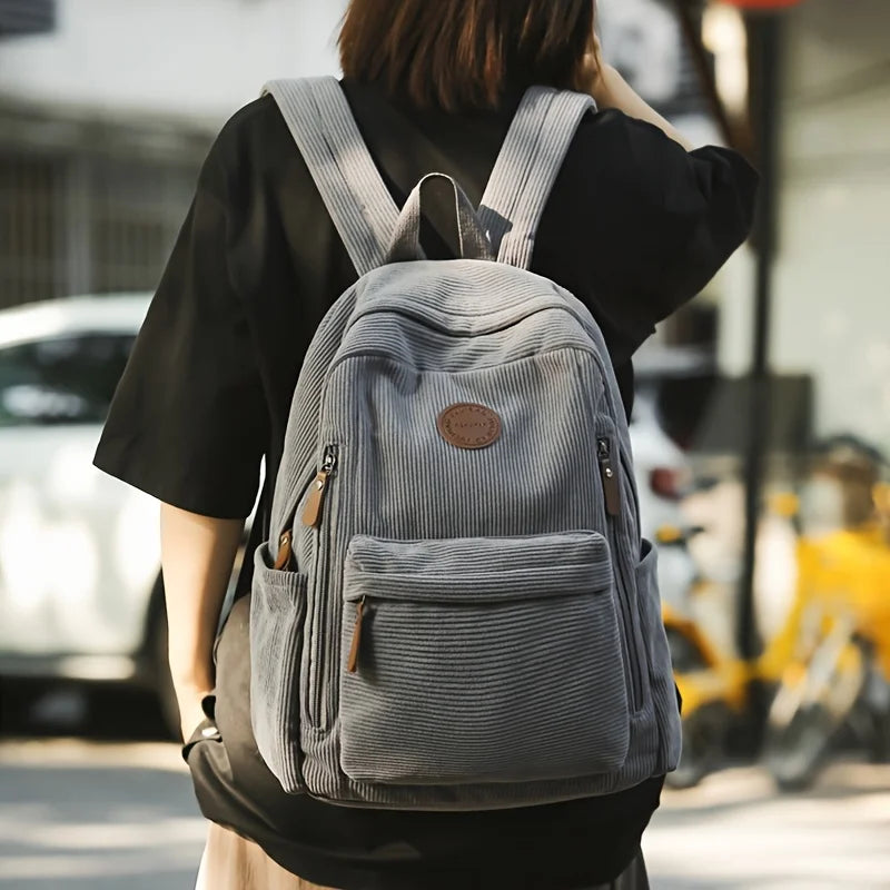 Women's Corduroy Backpack – Large Capacity Casual Daypack
