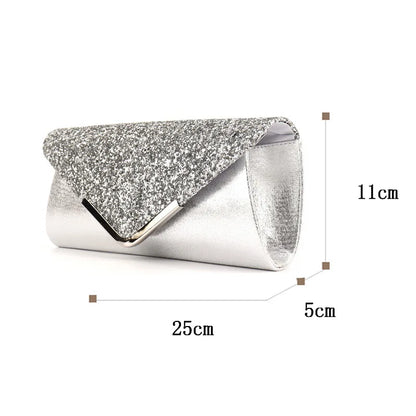 Sparkly Black Evening Clutch Bag Envelope Purse Gold Chain Parties Prom Special Occasions Formal