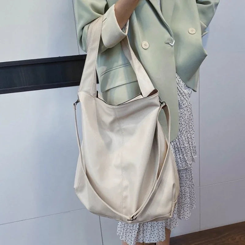 Retro Big Beach Tote Bag Casual Large Capacity Shoulder Crossbody Bags Shopper Pu Leather Handbags