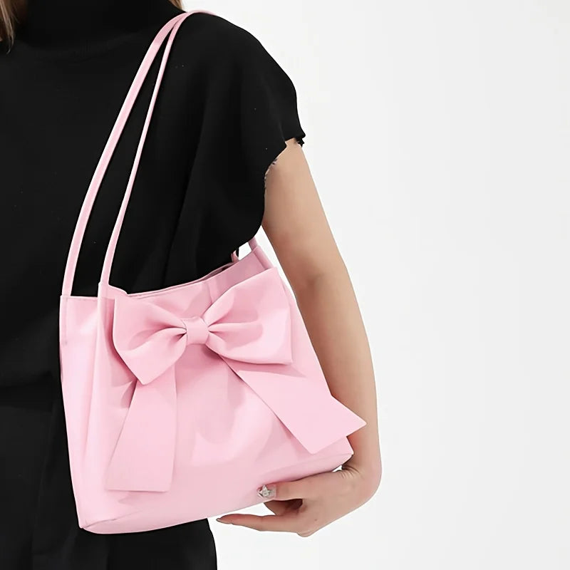 Bow Tote Bag for Women – Large Faux Leather Shoulder Handbag