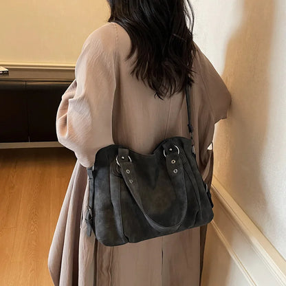 Vintage Tote Bag with Top Handle & Detachable Crossbody Strap
